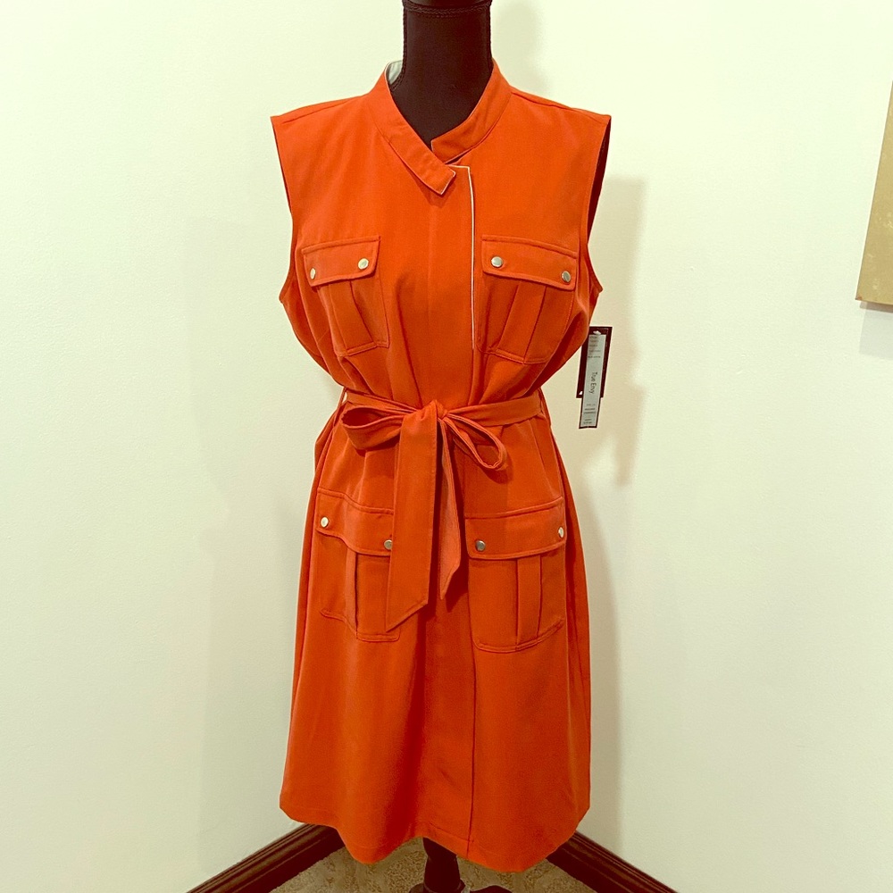 NWT True Envy Belted Rust Orange Dress, Size 14